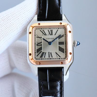 Cartier Italian Cowhide Leather Braclet 18K Rose Gold Women Watch